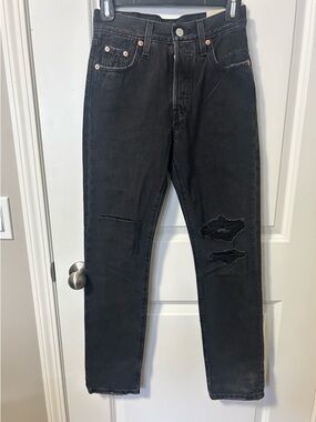 Levi's Black Slim Straight Distressed Jeans, size 23